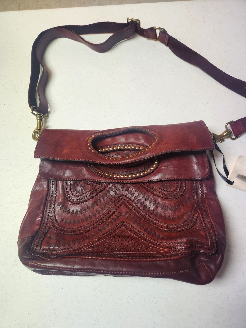 Campomaggi burgundy Laser Cut Butter Soft Leather bag